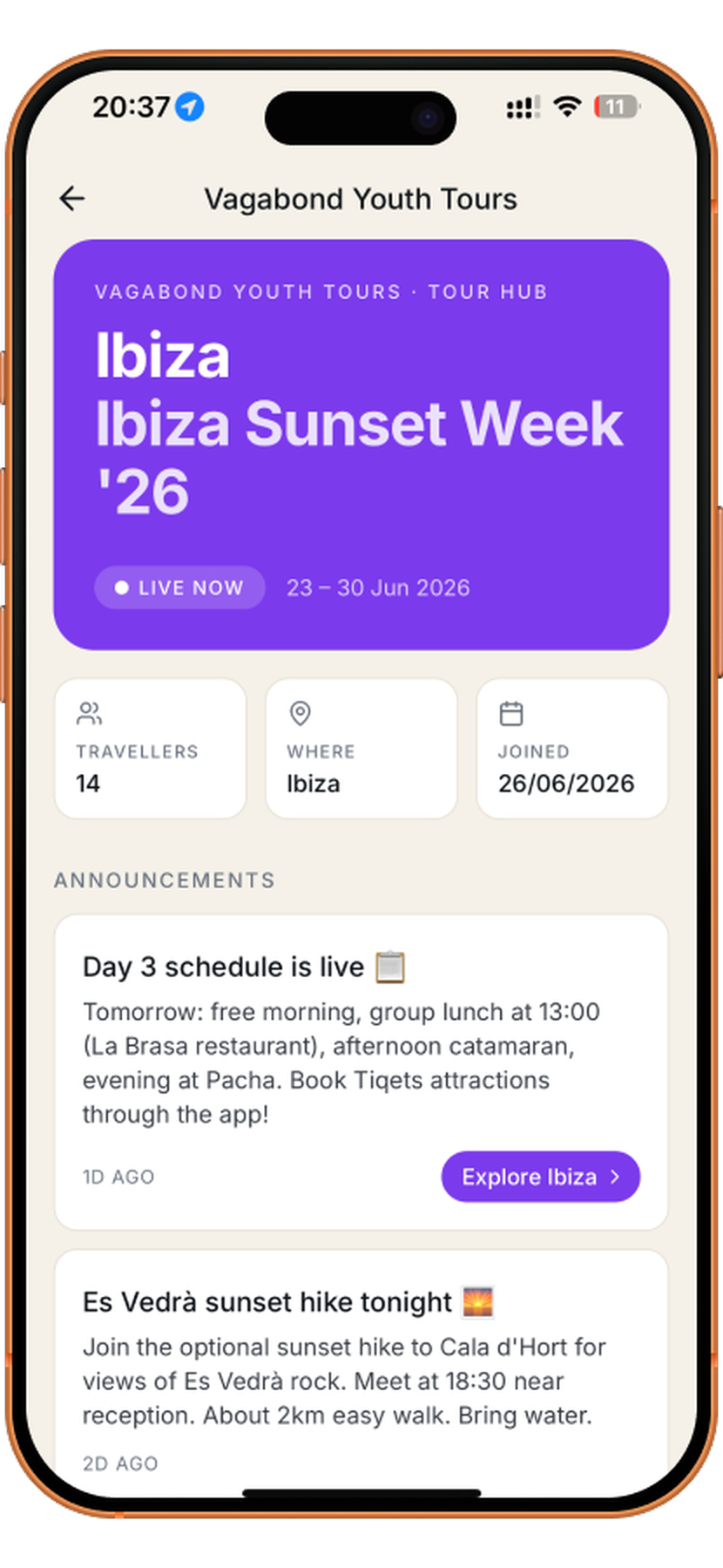 Vagabond Youth Tours Ibiza Sunset Week with a day-by-day schedule
